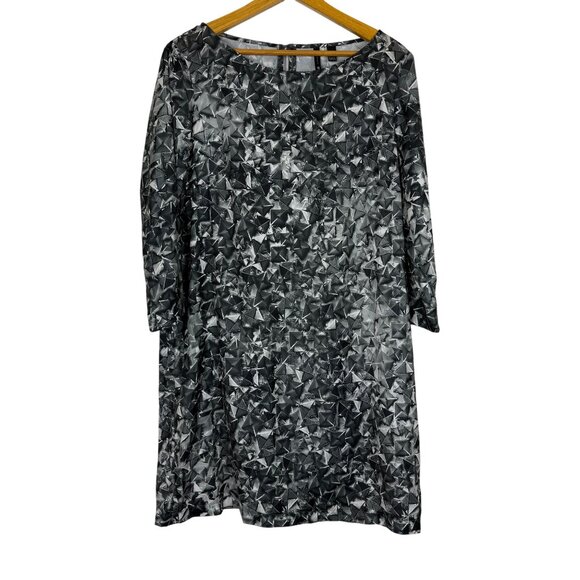 MNG Shift Dress Sz 10 Long Sleeve Geometric Pattern Key Hole Neck Knee Length - Picture 1 of 9
